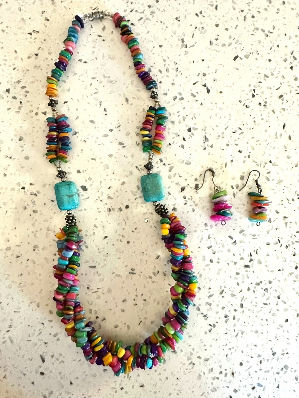 Handmade Artisan Multi-Color Shell  Necklace and Earrings Set